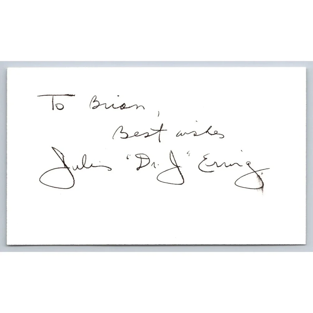 Julius 'Dr J' Irving Hand Signed Index‎ Card - Basketball HOF - SMALL SMUDGE